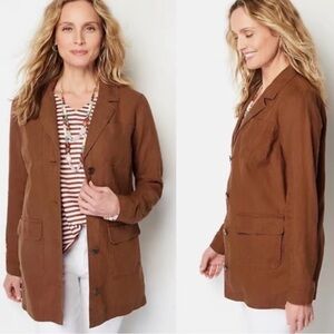 J. Jill 100% linen NWT long length rust brown linen Jacket XS